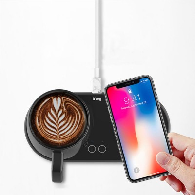 2020 NEW high Quality fast iFory 2 in 1 Heating Mug Cup Warmer Qi wireless chargers for cell phone