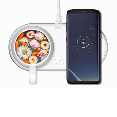 Ready Stock 2 in 1 Fast Charging Wireless Charger Seasonal Color with Coffee warmer